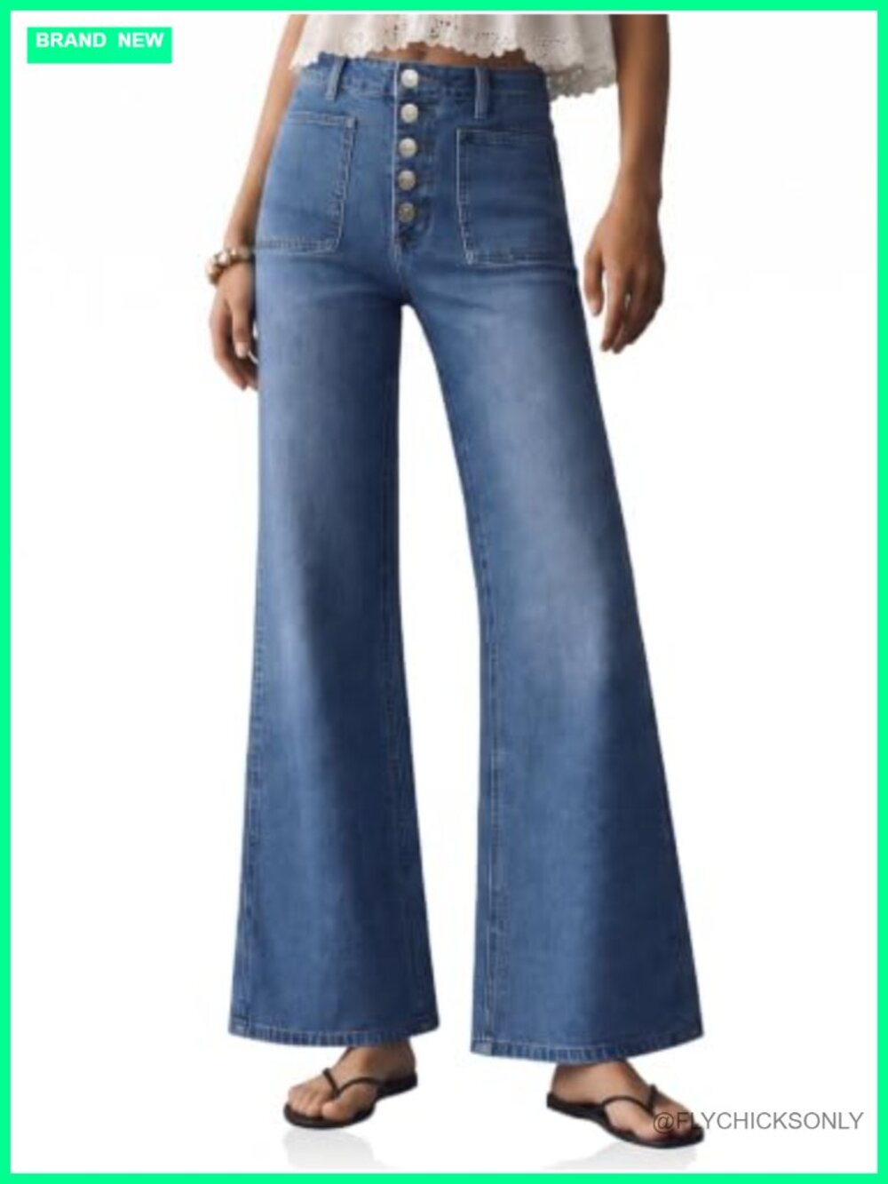 Womens Wide Leg High Waisted Vintage Flare Denim Jeans Cropped
